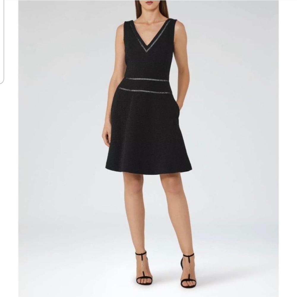 Reiss Nelly textured fit and flare dress size 6 black